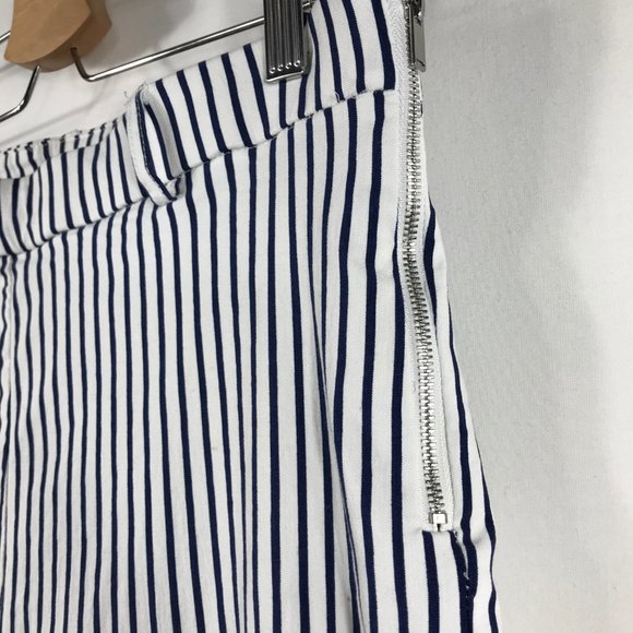 Jules Leopold Crop Pants Womens Medium Striped Navy Blue Pull On Stretch Ankle - Picture 4 of 10